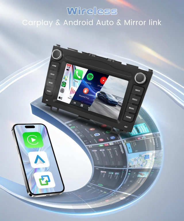 Alt view image 7 of 10 - 4Core+64G Android 15 Car Stereo for Honda CRV 2007 2008 2009 2010 2011, Wireless Carplay Android Auto, 7'' Touchscreen Car Radio with GPS Navigation Bluetooth WiFi FM/RDS 32EQ Backup Camera SWC