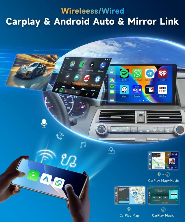 Alt view image 8 of 10 - 4Core+64G for Honda Accord 8th 2008-2013 Android Car Stereo Wireless Carplay Android Auto,10.1" Touchscreen Radio GPS 5G WiFi DSP Bluetooth SWC+Backup Camera