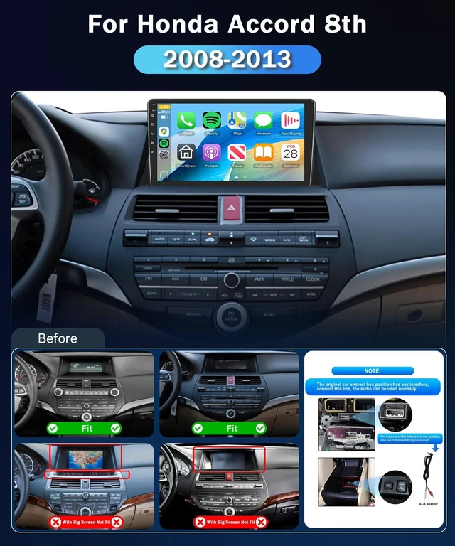 Alt view image 7 of 10 - 4Core+64G for Honda Accord 8th 2008-2013 Android Car Stereo Wireless Carplay Android Auto,10.1" Touchscreen Radio GPS 5G WiFi DSP Bluetooth SWC+Backup Camera