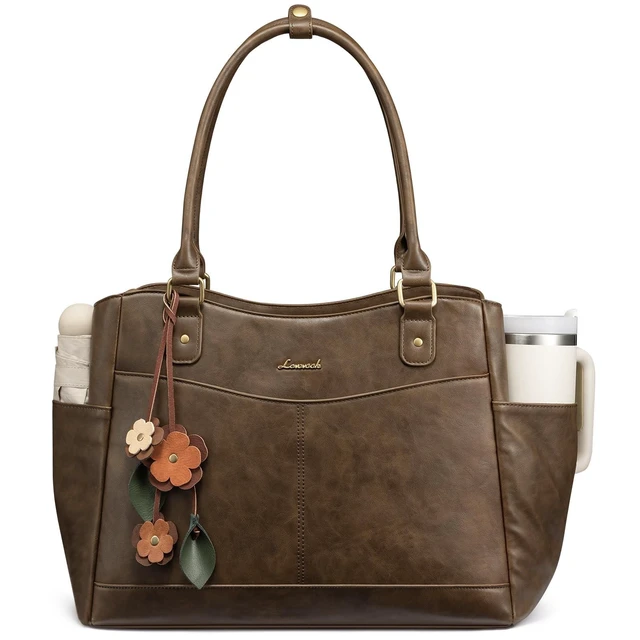 Alt view image 6 of 10 - LOVEVOOK Laptop Bag for Women, 15.6inch Original Vintage Work Tote Bag Computer Office Teacher Bag with Large Cup Holder,Earth Brown