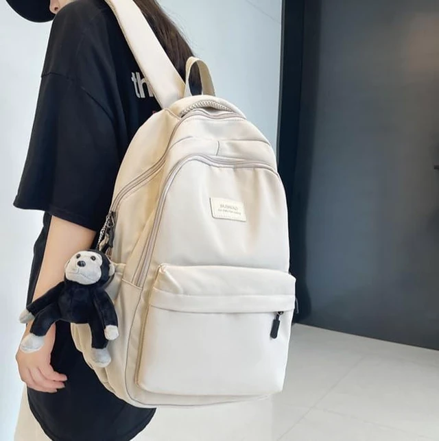 Alt view image 7 of 10 - MININAI Cute Aesthetic Backpack for Women Casual Solid Bookbag Laptop Backpacks Korean Fashion College Travel Daypack (Beige)