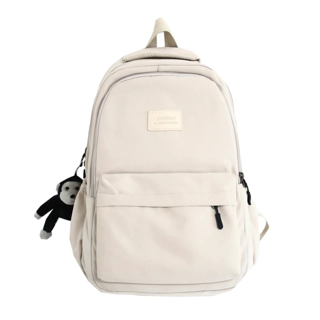 Alt view image 6 of 10 - MININAI Cute Aesthetic Backpack for Women Casual Solid Bookbag Laptop Backpacks Korean Fashion College Travel Daypack (Beige)