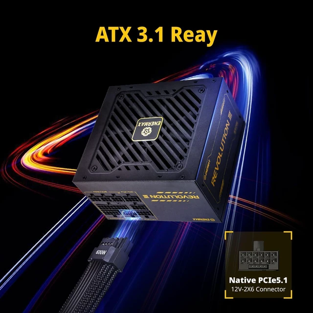 Alt view image 8 of 10 - ENERMAX Revolution III 850 - Fully Modular PC Power Supply - 850 Watts - 80 Plus Gold - 600W 12V-2x6 Connector - 100% Japanese Capacitors - Sleeved Cables - 10 Year Warranty