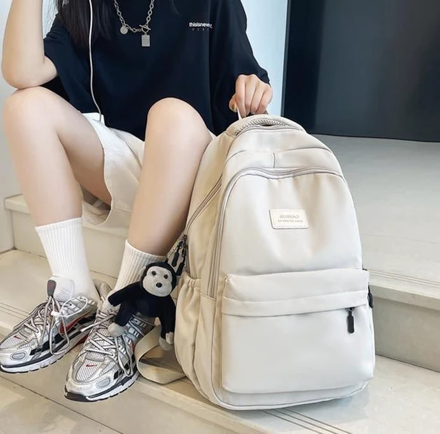 Alt view image 8 of 10 - MININAI Cute Aesthetic Backpack for Women Casual Solid Bookbag Laptop Backpacks Korean Fashion College Travel Daypack (Beige)