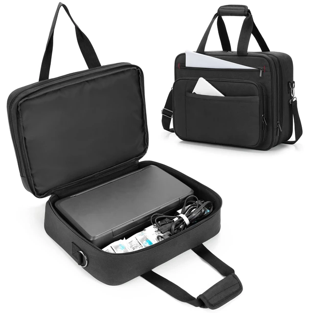 Alt view image 6 of 10 - samdew Double-layer Portable Mobile Printer Storage Bag Compatible with HP Tango/Tango X, HP Officejet 250/200, Printer Carrying Case with 15.6" Laptop Layer, Shoulder & Trolley Strap, Bag Only