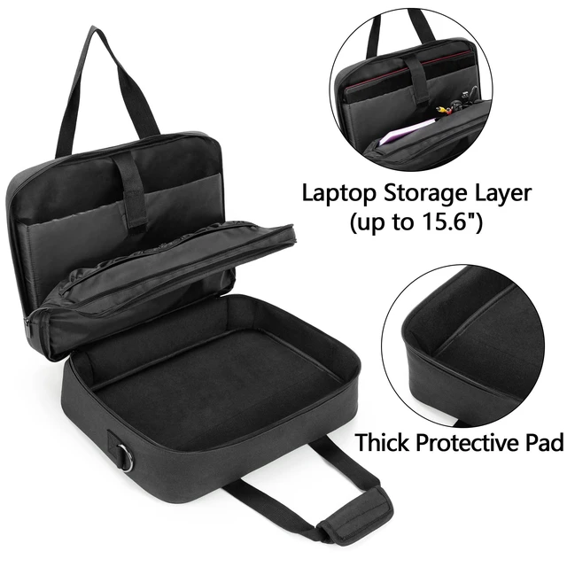 Alt view image 8 of 10 - samdew Double-layer Portable Mobile Printer Storage Bag Compatible with HP Tango/Tango X, HP Officejet 250/200, Printer Carrying Case with 15.6" Laptop Layer, Shoulder & Trolley Strap, Bag Only