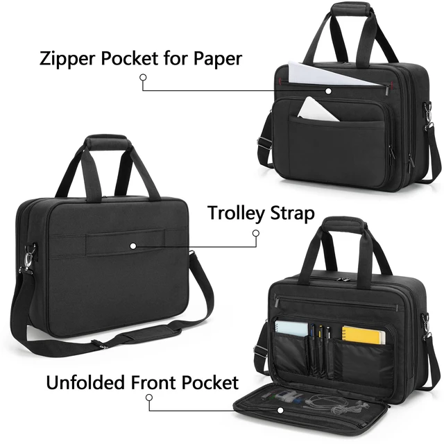 Alt view image 9 of 10 - samdew Double-layer Portable Mobile Printer Storage Bag Compatible with HP Tango/Tango X, HP Officejet 250/200, Printer Carrying Case with 15.6" Laptop Layer, Shoulder & Trolley Strap, Bag Only