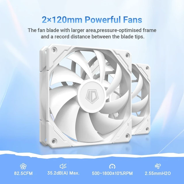 Alt view image 9 of 10 - ID-COOLING FX240 PRO White Liquid CPU Cooler for Desktop - 240mm AIO Cooler, 2 x 120mm High-efficient Fans, Special CD Pattern Pump Header, Intel & AMD Compatible