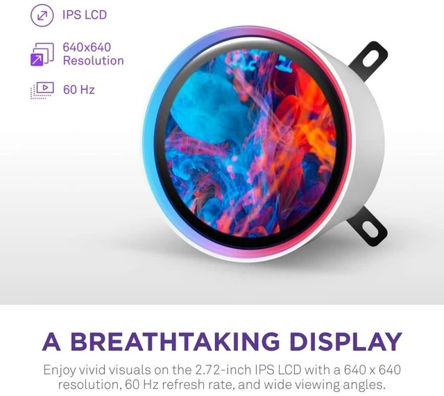 Alt view image 8 of 10 - NZXT Kraken Elite 240 RGB 2024 - AIO CPU Liquid Cooler - 240mm Radiator - 2 x F120P Fans - Customizable 2.72" IPS LCD - NZXT Turbine Pump - AMD AM5, AM4 - Intel LGA 1851/1700, 1200/115X -