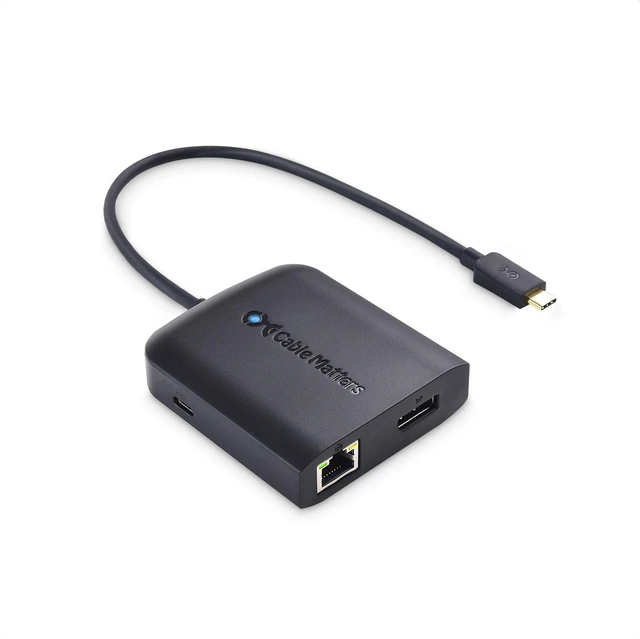 Alt view image 6 of 10 - Cable Matters USB C Hub DisplayPort 100W, 4K@240Hz (USB C DisplayPort 1.4 Hub), 480Mbps Ethernet, 2X USB, 100W Host Charging in Black - Thunderbolt 4 / Thunderbolt 3 Port Compatible for MacBook Pro