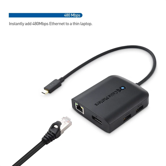 Alt view image 10 of 10 - Cable Matters USB C Hub DisplayPort 100W, 4K@240Hz (USB C DisplayPort 1.4 Hub), 480Mbps Ethernet, 2X USB, 100W Host Charging in Black - Thunderbolt 4 / Thunderbolt 3 Port Compatible for MacBook Pro