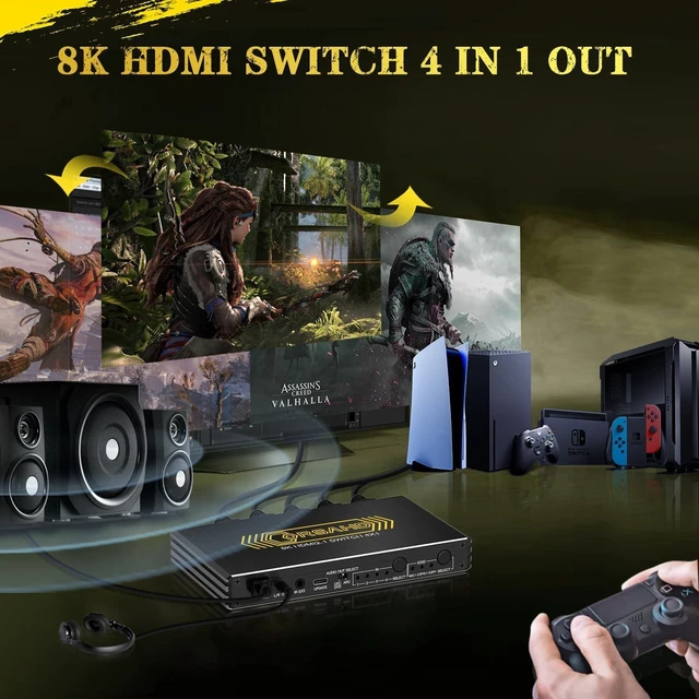 Alt view image 7 of 10 - CORSAHD 4K@120Hz HDMI 2.1 Switch 4 in 1 Out with Audio Extractor,48Gbps,HDCP 2.3,HDR 10+,ARC,VRR,ALLM,CEC,IR Remote,Optical SPDIF 5.1Ch,AUX L/R 3.5mm 2.1Ch,HDMI Switcher 4x1,4 Port HDMI Selector