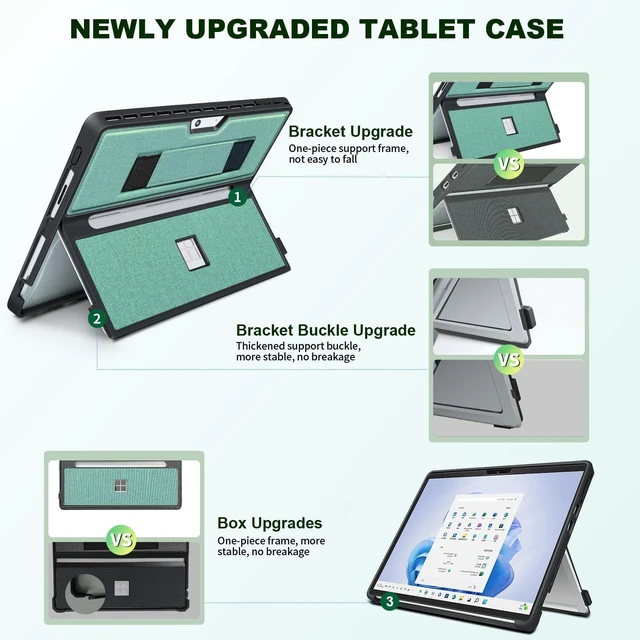 Alt view image 9 of 10 - Case for 13 Inch Microsoft Surface Pro 11/10/9/8, with Stent Cover and Hand Strap, All-in-one Shockproof Folio Rugged Case Compatible with Type Cover Keyboard, TPU/PU Material(Cyan)