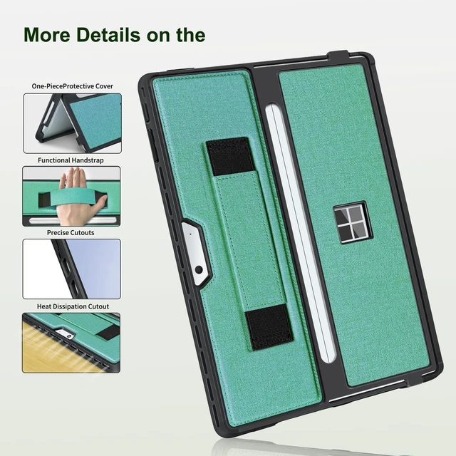 Alt view image 10 of 10 - Case for 13 Inch Microsoft Surface Pro 11/10/9/8, with Stent Cover and Hand Strap, All-in-one Shockproof Folio Rugged Case Compatible with Type Cover Keyboard, TPU/PU Material(Cyan)