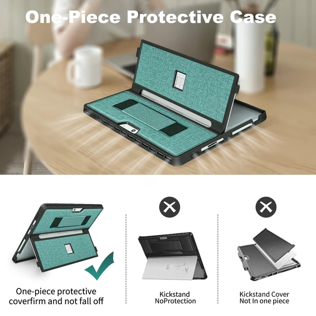Alt view image 8 of 10 - Case for 13 Inch Microsoft Surface Pro 11/10/9/8, with Stent Cover and Hand Strap, All-in-one Shockproof Folio Rugged Case Compatible with Type Cover Keyboard, TPU/PU Material(Cyan)