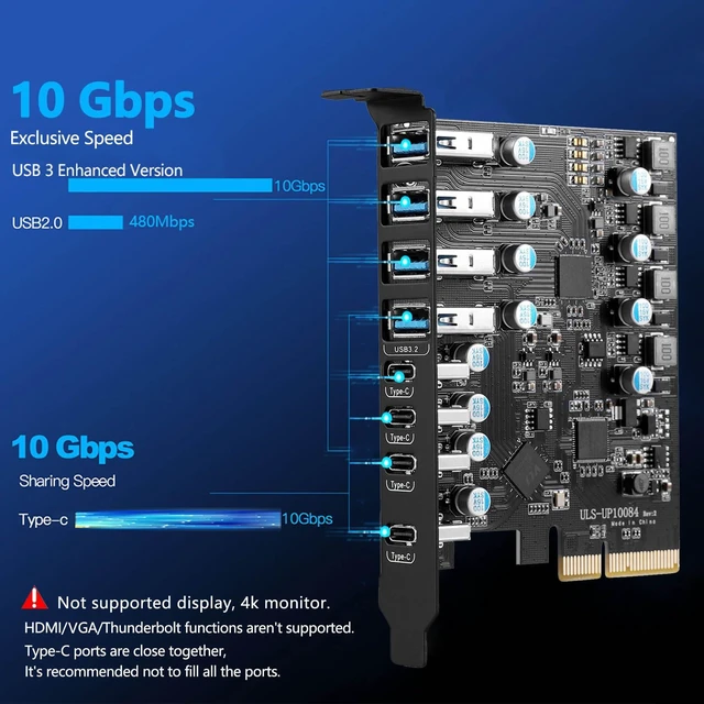 Alt view image 7 of 10 - PCIe USB 3.2/3.1 Gen 2 Card 8 Ports (4X Type USB C - 4 USB A) Expansion Card 10Gbps USB C PCIe Card PC Internal USB hub for Windows 7/8/10 Linux and MacPro 4.1/5.1