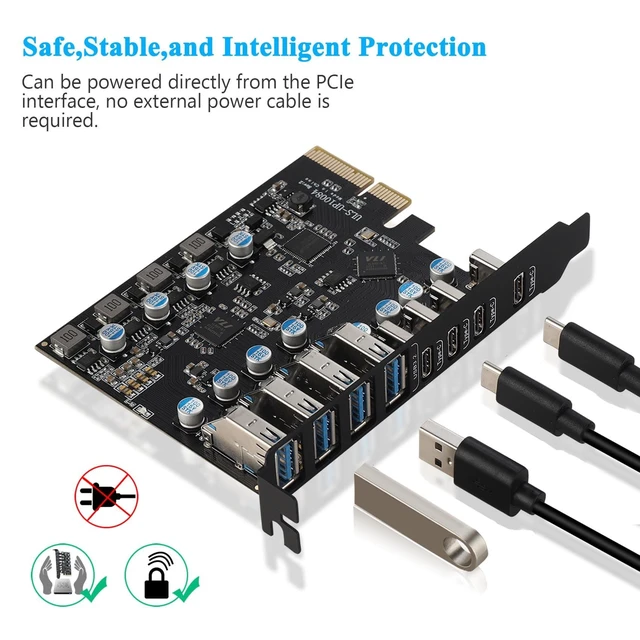 Alt view image 10 of 10 - PCIe USB 3.2/3.1 Gen 2 Card 8 Ports (4X Type USB C - 4 USB A) Expansion Card 10Gbps USB C PCIe Card PC Internal USB hub for Windows 7/8/10 Linux and MacPro 4.1/5.1