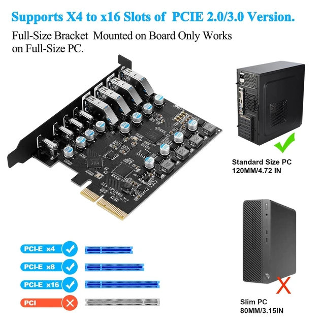 Alt view image 9 of 10 - PCIe USB 3.2/3.1 Gen 2 Card 8 Ports (4X Type USB C - 4 USB A) Expansion Card 10Gbps USB C PCIe Card PC Internal USB hub for Windows 7/8/10 Linux and MacPro 4.1/5.1