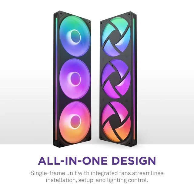 Alt view image 7 of 10 - NZXT F360 RGB Core - 360mm Single-Frame Fan Unit with 3 x 120mm RGB Fans - Speed & Lighting Control - High Static Pressure & Airflow - Fluid Dynamic Bearings - 8 aRGB LEDs Per Fan - Black