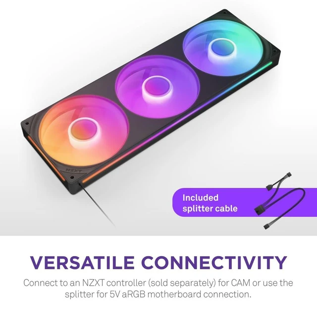 Alt view image 8 of 10 - NZXT F360 RGB Core - 360mm Single-Frame Fan Unit with 3 x 120mm RGB Fans - Speed & Lighting Control - High Static Pressure & Airflow - Fluid Dynamic Bearings - 8 aRGB LEDs Per Fan - Black