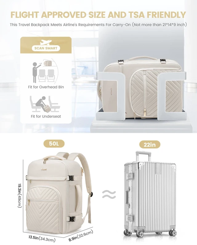 Alt view image 7 of 10 - LOVEVOOK Large Travel Backpack for Women, 50L Carry on Backpack for Airplanes, TSA Personal Item Travel Bag for Women fits 18" Laptop, Waterproof Carry on Bags with 4 Packing Cubes