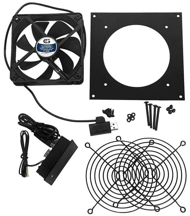 Alt view image 6 of 8 - Single 120mm USB Fan with Bracket and Preset Thermostat