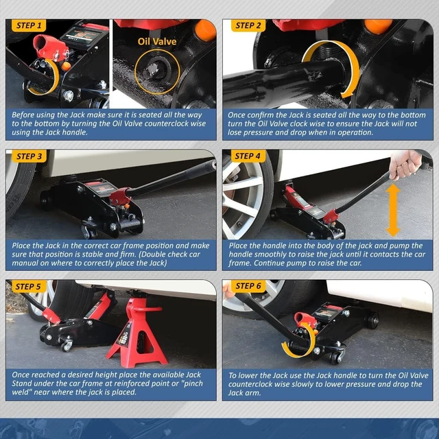 Alt view image 12 of 14 - 2 Ton Floor Jack with Jack Stands, Heavy Duty Steel Hydraulic Racing Floor Jack with Single Piston Quick Lift Pump, Hydraulic Trolley Service Car Jack, Red/Black