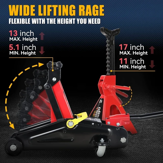 Alt view image 13 of 14 - 2 Ton Floor Jack with Jack Stands, Heavy Duty Steel Hydraulic Racing Floor Jack with Single Piston Quick Lift Pump, Hydraulic Trolley Service Car Jack, Red/Black