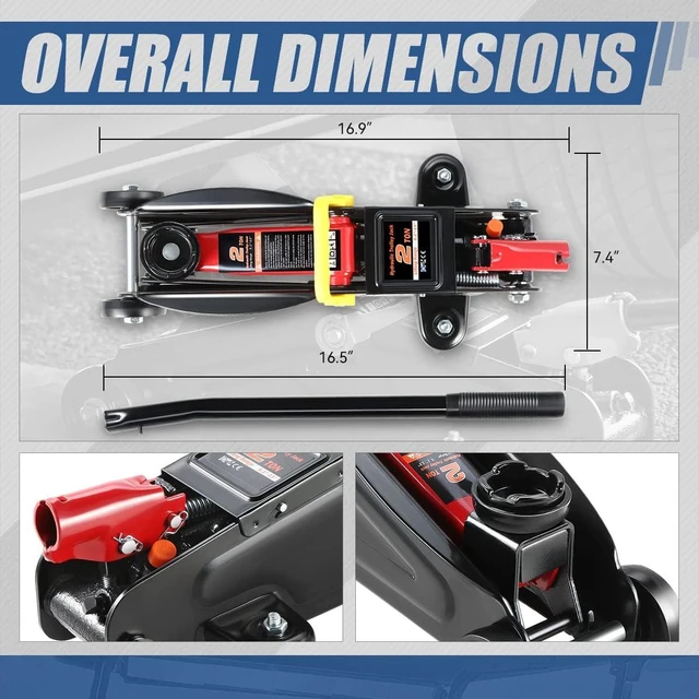 Alt view image 14 of 14 - 2 Ton Floor Jack with Jack Stands, Heavy Duty Steel Hydraulic Racing Floor Jack with Single Piston Quick Lift Pump, Hydraulic Trolley Service Car Jack, Red/Black