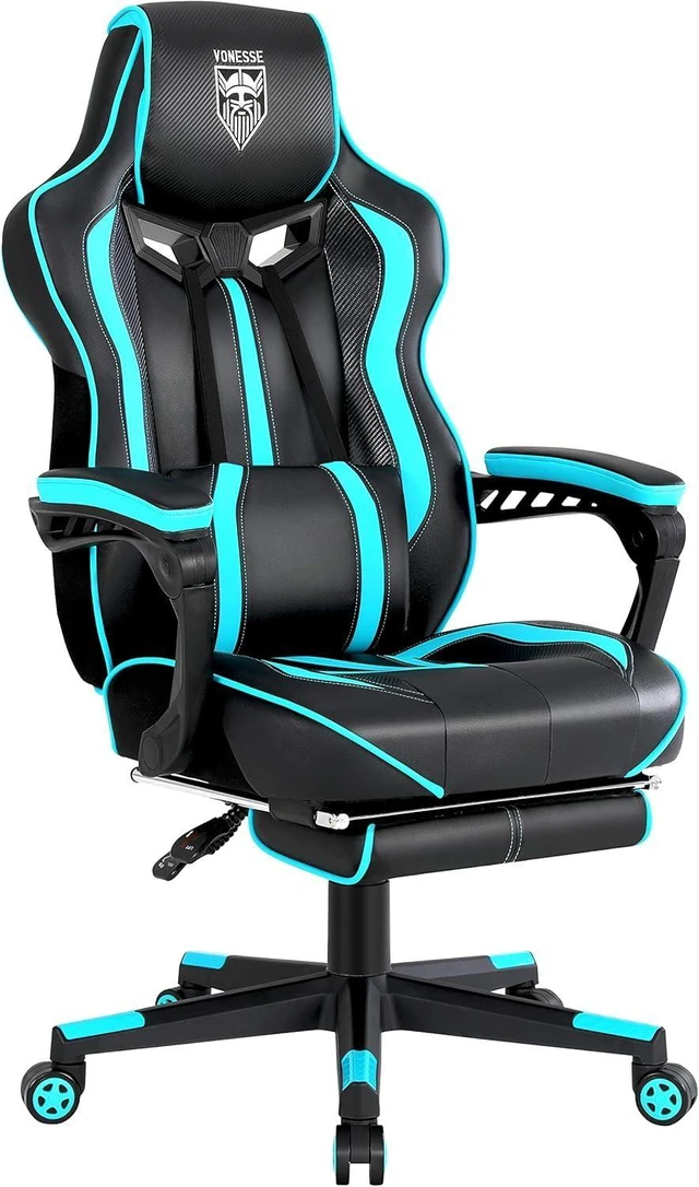 Alt view image 8 of 14 - Vonesse Gaming Chairs for Adults, Gaming Chairs with Footrest and Massage, Reclining Computer Chair for Heavy People,Big and Tall Ergonomic Gamer Chair with Lumbar Pillow(Teal/Cyan)