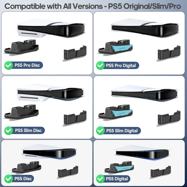 Alt view image 9 of 14 - PS5/Slim/Pro Horizontal Stand with Cooling Fan & Charger for Original & Edge Controllers, Scalable Design PS5 Accessories Base with EVA Foams for All PS 5 Disc & Digital, PS 5 Sideways Stand Black