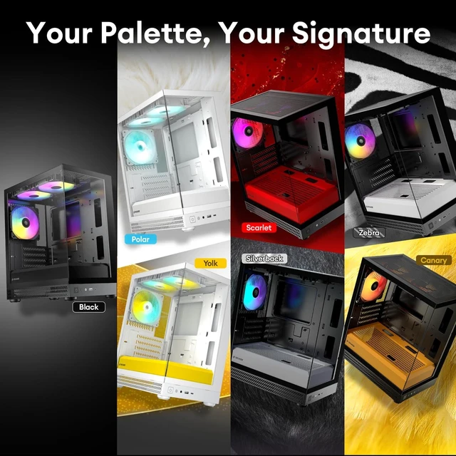 Alt view image 9 of 10 - Okinos Aqua UNO Micro ATX Case, No Radiator Support, Max GPU Length 309mm, Quick-Release Panoramic Tempered Glass, 3x120mm ARGB Fan Pre-Installed, Type-C 5Gbps, Two-Tone Limited Edition (Black&Yellow)