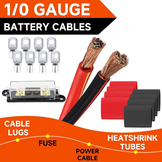 Alt view image 7 of 10 - Rokkadaa 1/0 Gauge Wire Kit with Fuse - Battery Cables 20 Feet, 10FT Black + 10FT Red - Car Amp Power Wiring - 200A ANL Fuse Holder, Cable Lugs & Tubes (Copper Clad Aluminum)