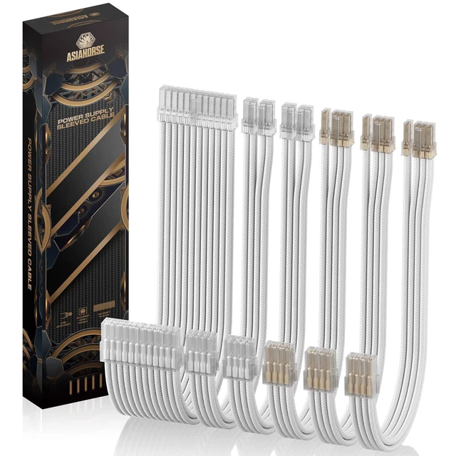 Alt view image 6 of 10 - AsiaHorse PSU Cable Extension Kit of Clear Connector, 24Pin/4+4 EPS/6+2 PCI-E 16AWG ATX Power Supply Sleeved Cable Kit for Two-Way CPU Performance, 30CM Length with White Combs