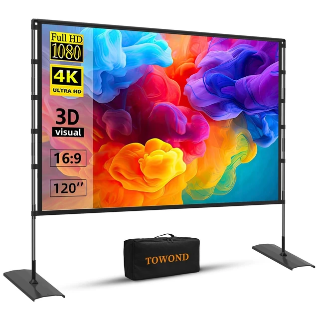 Alt view image 6 of 10 - TOWOND Projector Screen and Stand, 120 inch Outdoor Projector Screen Indoor, Portable Movie Screen 16:9 4K Front Rear Projection Screen with Carry Bag Wrinkle-Free Design for Home Backyard Theater