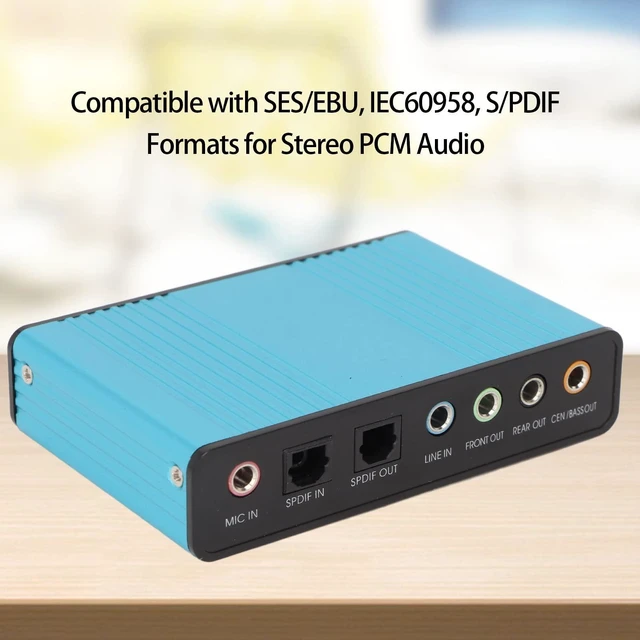 Alt view image 10 of 10 - 5.1 Channel USB Sound Card, Analog Play Recording External Sound Card for PC Laptop Computer with Multiple Interfaces, 48kHz Sampling Rate (Blue)