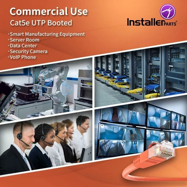 Alt view image 10 of 12 - InstallerParts (10 Pack Ethernet Cable CAT5E Cable UTP Booted 5 FT - Orange - Professional Series - 1Gigabit/Sec Network/Internet Cable, 350MHZ