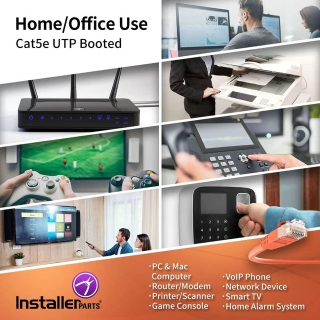 Alt view image 11 of 12 - InstallerParts (10 Pack Ethernet Cable CAT5E Cable UTP Booted 5 FT - Orange - Professional Series - 1Gigabit/Sec Network/Internet Cable, 350MHZ