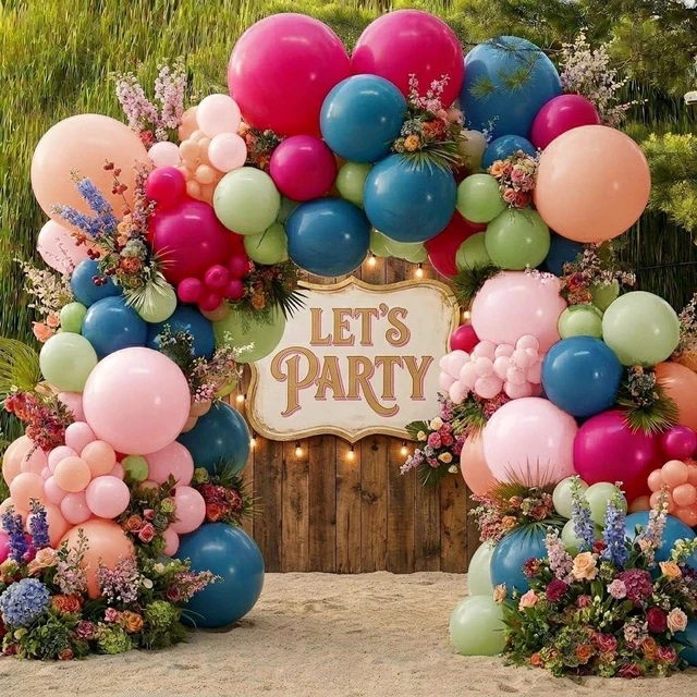 Alt view image 9 of 14 - Hot Pink Green Blue Balloon Arch Kit Double Stuffed Dark Pink Olive Green Denim Blue Light Orange Magenta Peach Balloon Garland for Birthday Baby Shower Flower Wedding Summer Party Decoration