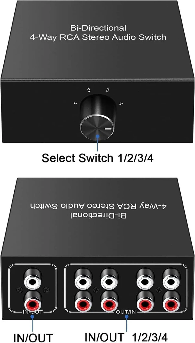 Alt view image 9 of 14 - 4-Way Stereo L/R Sound Channel Bi-Directional Audio Switcher, 1 in 4 Out or 4 in 1 Out, L/R Sound Channel Audio Switch Splitter RCA Stereo Switch Selector for DVD Stereo Speaker CD Player