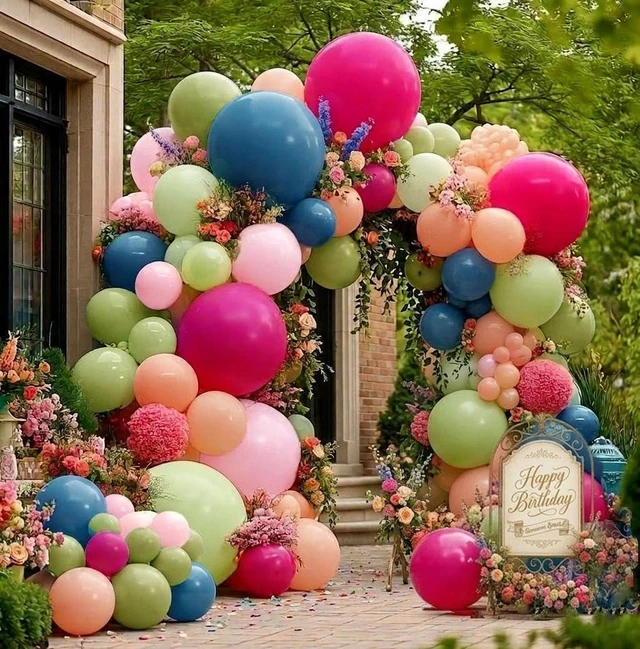 Alt view image 14 of 14 - Hot Pink Green Blue Balloon Arch Kit Double Stuffed Dark Pink Olive Green Denim Blue Light Orange Magenta Peach Balloon Garland for Birthday Baby Shower Flower Wedding Summer Party Decoration