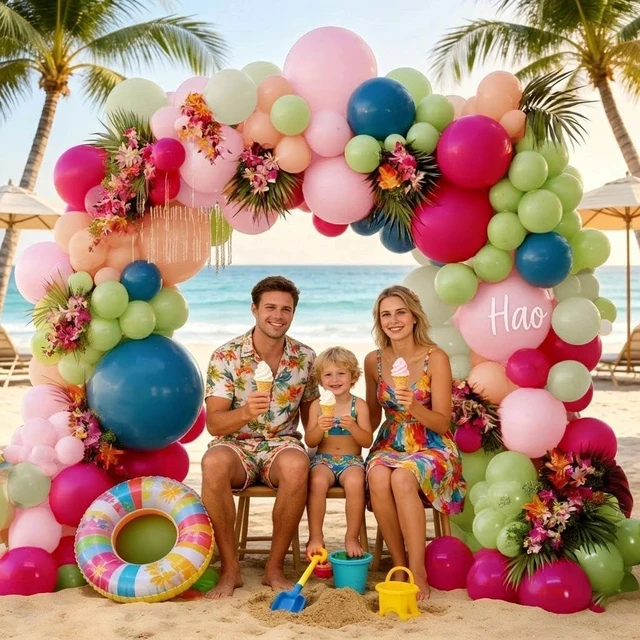 Alt view image 13 of 14 - Hot Pink Green Blue Balloon Arch Kit Double Stuffed Dark Pink Olive Green Denim Blue Light Orange Magenta Peach Balloon Garland for Birthday Baby Shower Flower Wedding Summer Party Decoration