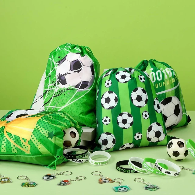 Alt view image 9 of 12 - Talltalk 48 Pcs Soccer Party Favors Gifts Sets Kids Soccer Team Gift 16 Sets Green Goodie Bags Stuffers Drawstring Backpack Candy Snack Bag Motivational Wristband Keychains Birthday Party Supply Decor