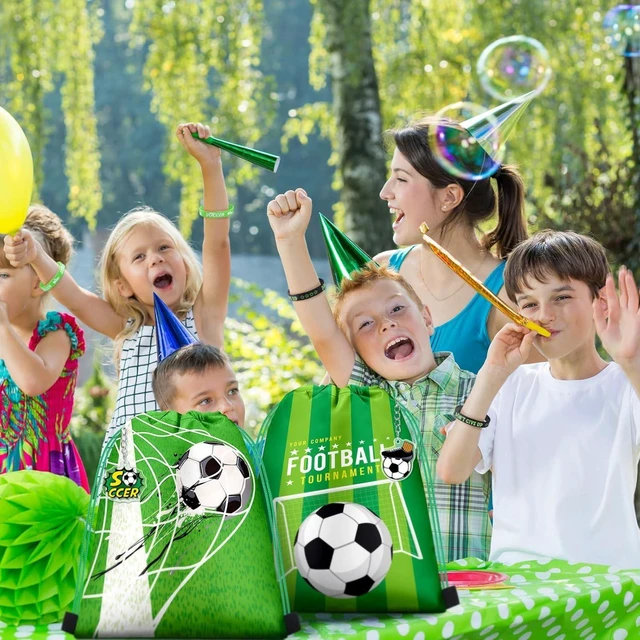 Alt view image 10 of 12 - Talltalk 48 Pcs Soccer Party Favors Gifts Sets Kids Soccer Team Gift 16 Sets Green Goodie Bags Stuffers Drawstring Backpack Candy Snack Bag Motivational Wristband Keychains Birthday Party Supply Decor