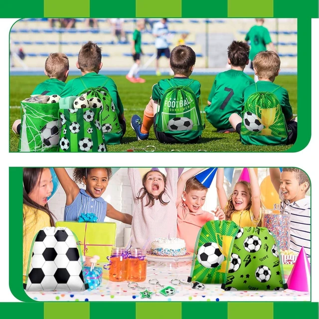 Alt view image 11 of 12 - Talltalk 48 Pcs Soccer Party Favors Gifts Sets Kids Soccer Team Gift 16 Sets Green Goodie Bags Stuffers Drawstring Backpack Candy Snack Bag Motivational Wristband Keychains Birthday Party Supply Decor