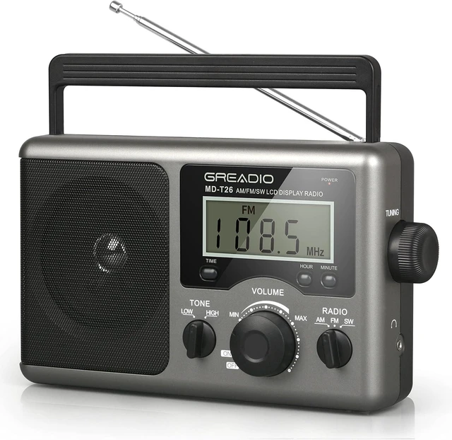 Alt view image 8 of 14 - Greadio Portable Shortwave Radio with Best Reception,AM FM Transistor,LCD Display,Time Setting,Battery Operated by 4 D Cell Batteries or AC Power,Big Speaker,Earphone Jack for Gift,Elder,Home