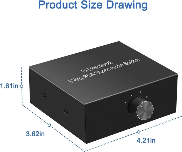 Alt view image 12 of 14 - 4-Way Stereo L/R Sound Channel Bi-Directional Audio Switcher, 1 in 4 Out or 4 in 1 Out, L/R Sound Channel Audio Switch Splitter RCA Stereo Switch Selector for DVD Stereo Speaker CD Player