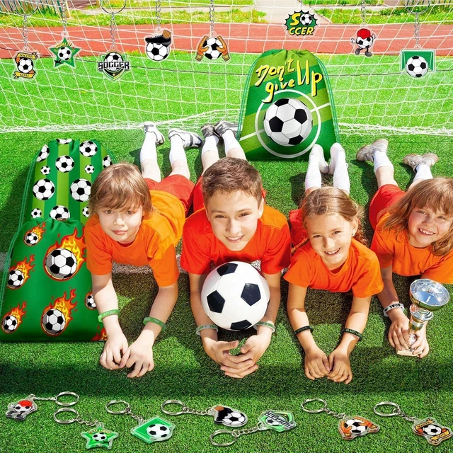 Alt view image 12 of 12 - Talltalk 48 Pcs Soccer Party Favors Gifts Sets Kids Soccer Team Gift 16 Sets Green Goodie Bags Stuffers Drawstring Backpack Candy Snack Bag Motivational Wristband Keychains Birthday Party Supply Decor