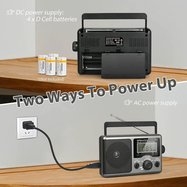 Alt view image 11 of 14 - Greadio Portable Shortwave Radio with Best Reception,AM FM Transistor,LCD Display,Time Setting,Battery Operated by 4 D Cell Batteries or AC Power,Big Speaker,Earphone Jack for Gift,Elder,Home