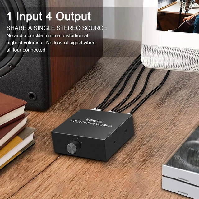 Alt view image 14 of 14 - 4-Way Stereo L/R Sound Channel Bi-Directional Audio Switcher, 1 in 4 Out or 4 in 1 Out, L/R Sound Channel Audio Switch Splitter RCA Stereo Switch Selector for DVD Stereo Speaker CD Player